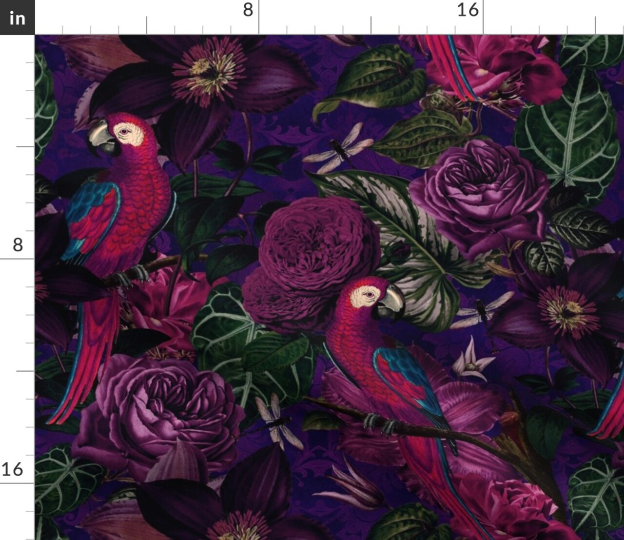 Moody Florals Vintage Inspired Dark Jewel Tones Jungle Parrot Gothic Romantic Custom Printed Fabric by Spoonflower Various Fabrics by the Yard or Fat Quarter